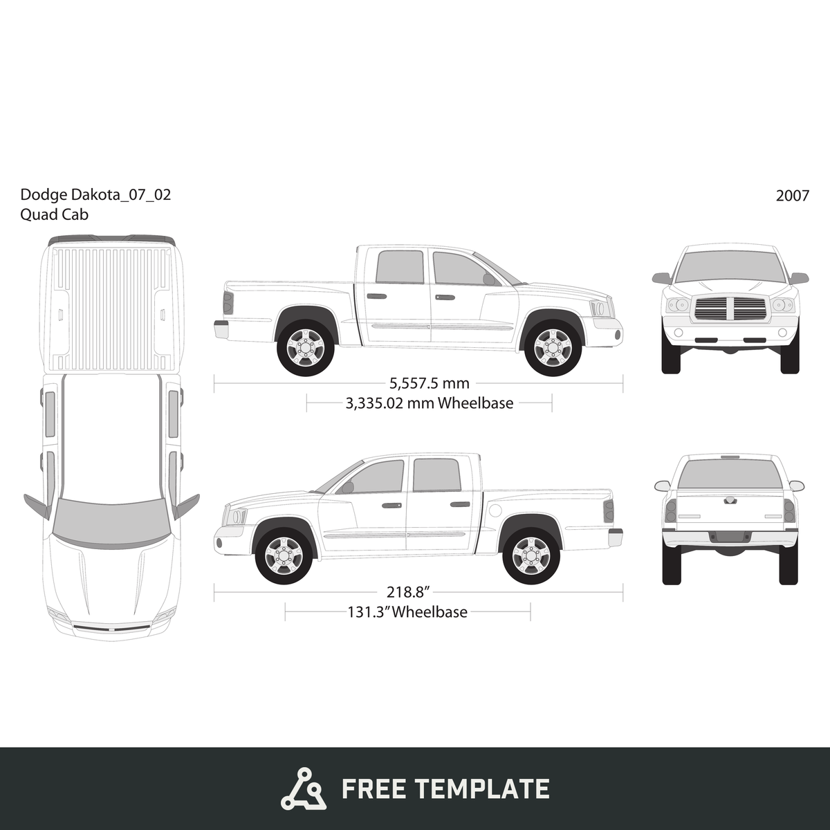 2007 Dodge Dakota free vector vehicle wrap template - GravBase