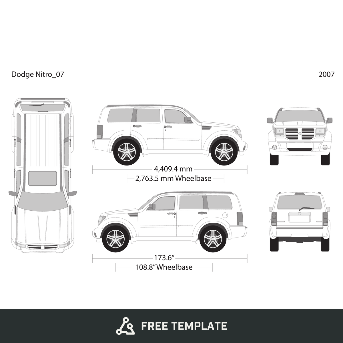 2007 Dodge Nitro free vector vehicle wrap template - GravBase