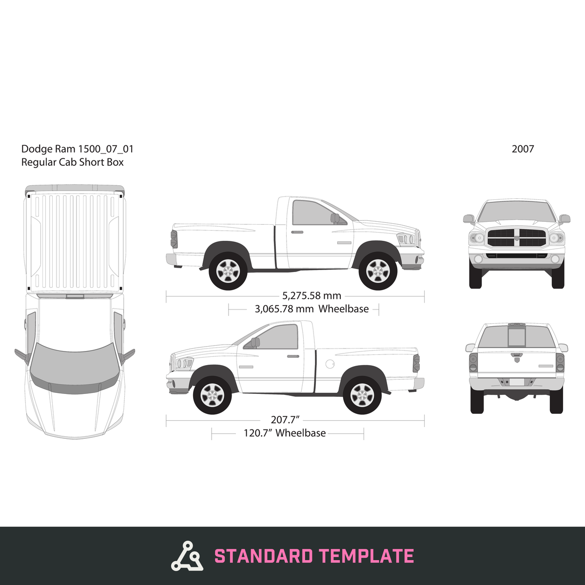 2007 Dodge Ram 1500 vector wrap template V01, Design-Ready PDF - GravBase