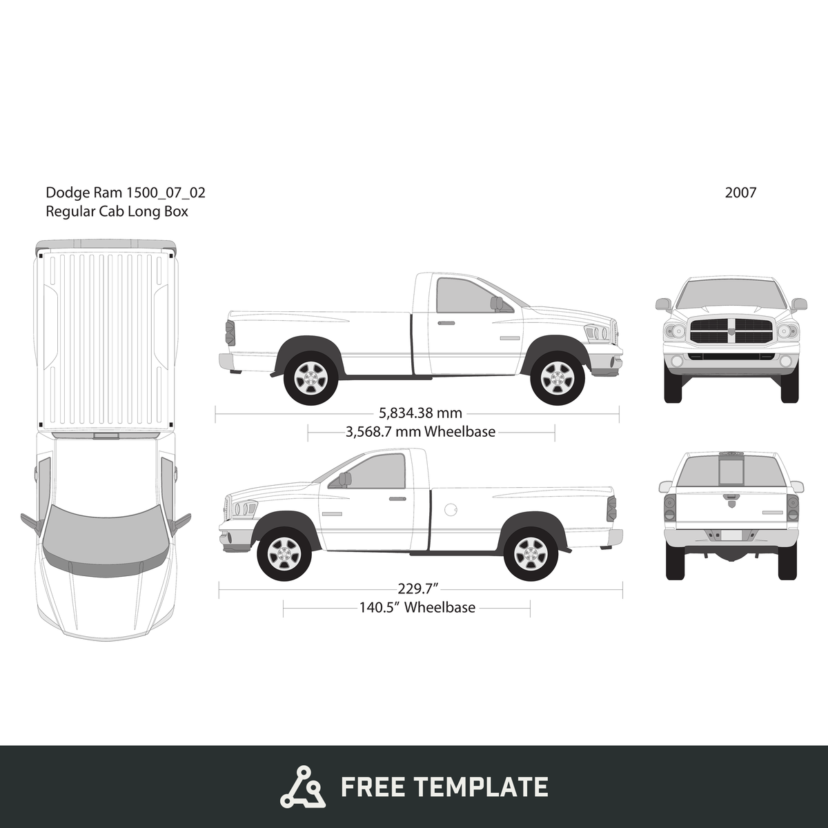 2007 Dodge Ram 1500 free vector vehicle wrap template - GravBase
