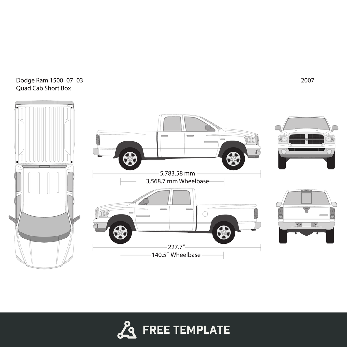 2007 Dodge Ram 1500 free vector vehicle wrap template - GravBase