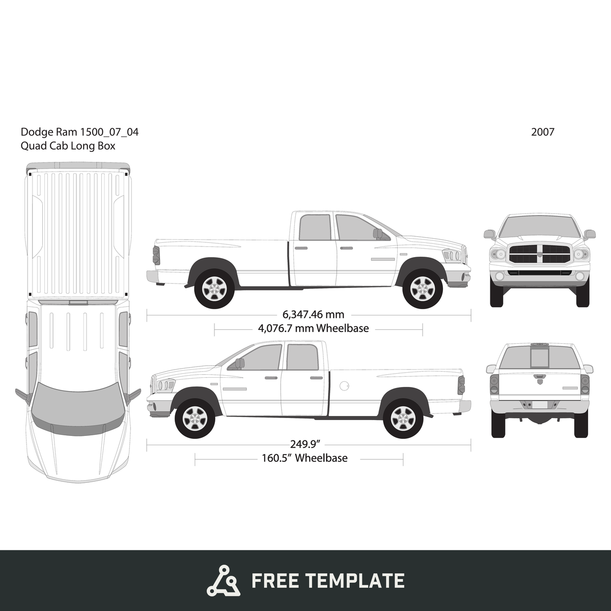 2007 Dodge Ram 1500 free vector vehicle wrap template - GravBase