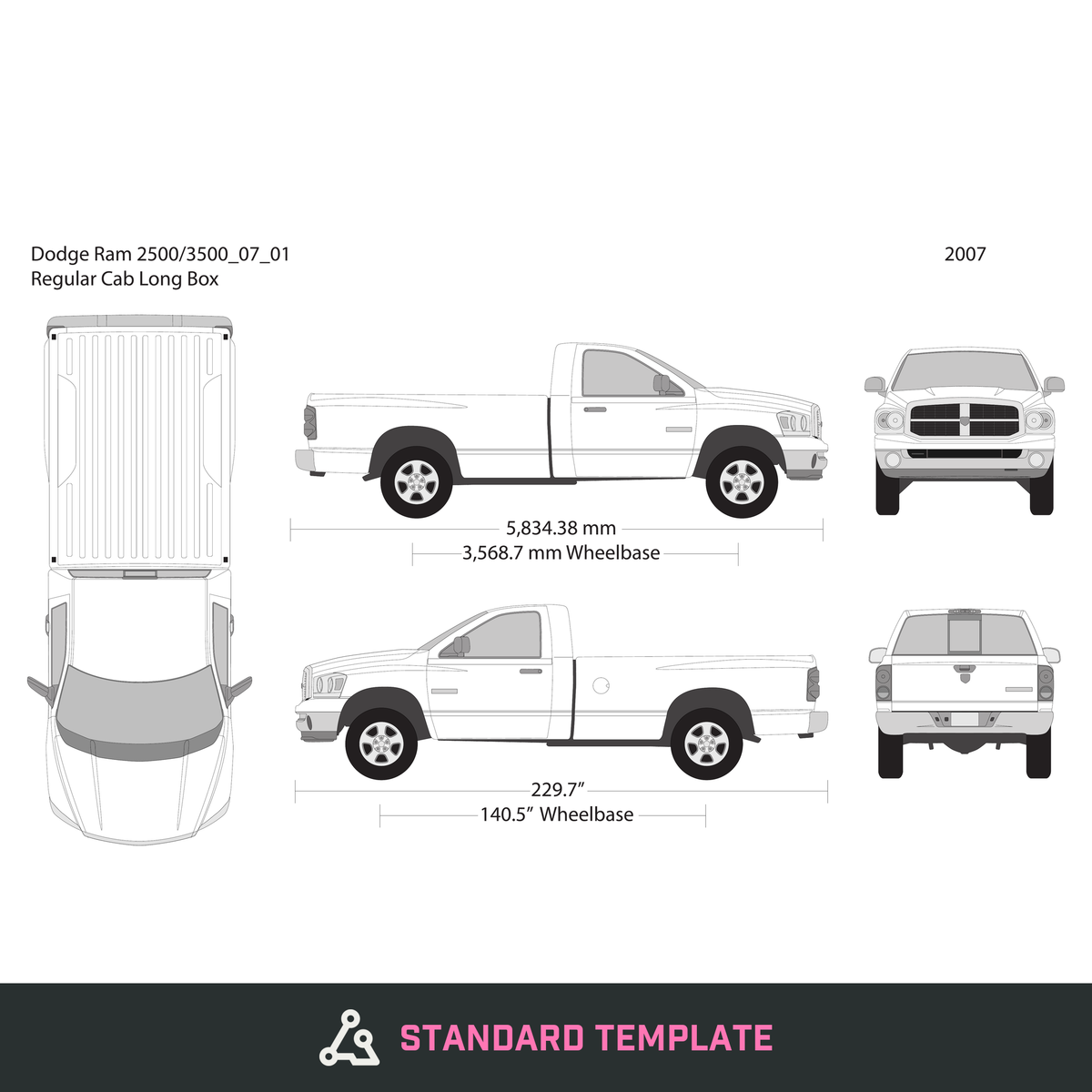 2007 Dodge Ram 2500_3500 vector wrap template V01, Design-Ready PDF - GravBase