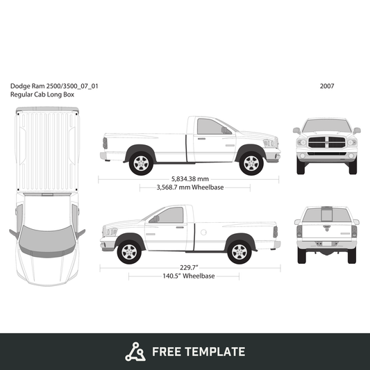 2007 Dodge Ram 2500_3500 free vector vehicle wrap template - GravBase
