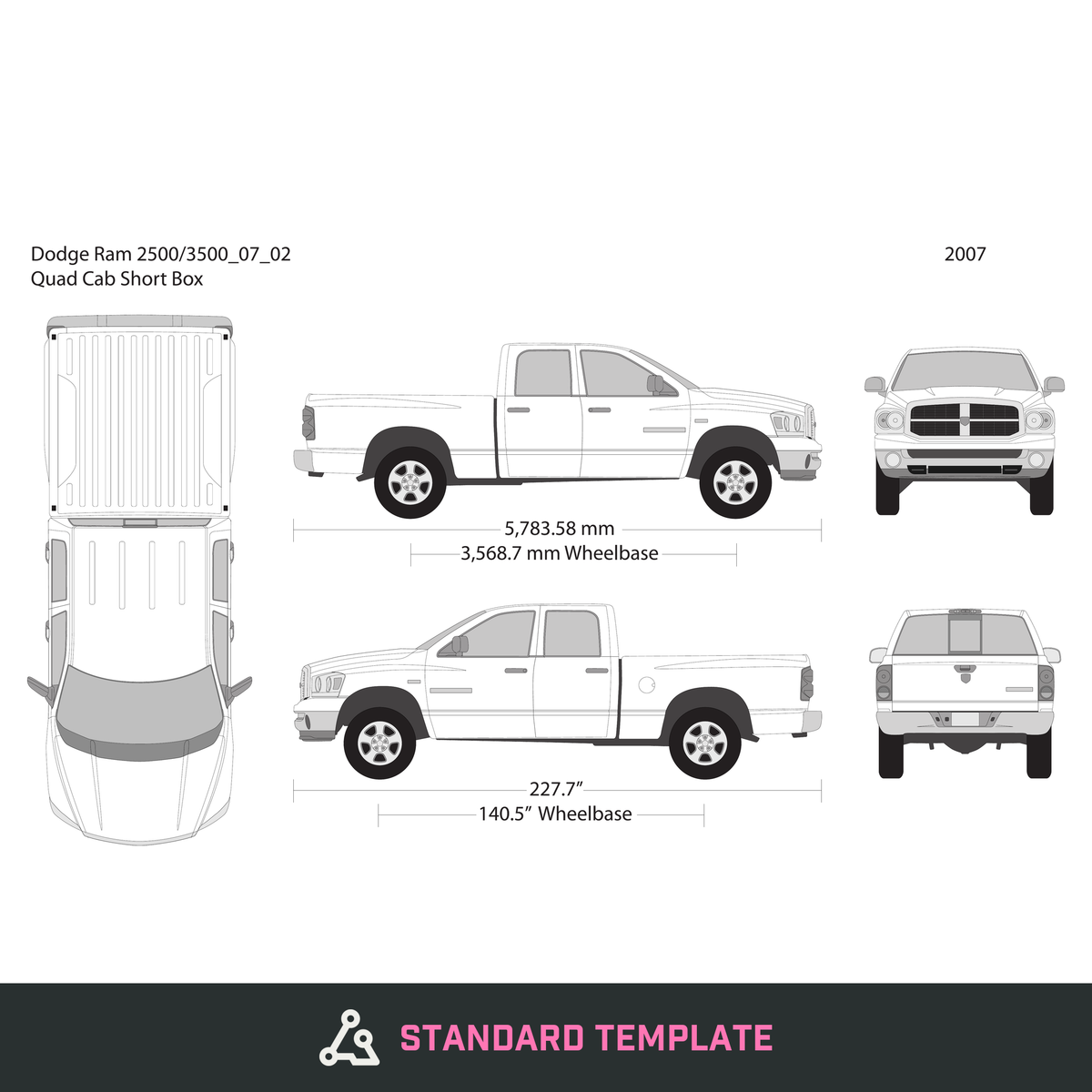 2007 Dodge Ram 2500_3500 vector wrap template V02, Design-Ready PDF - GravBase
