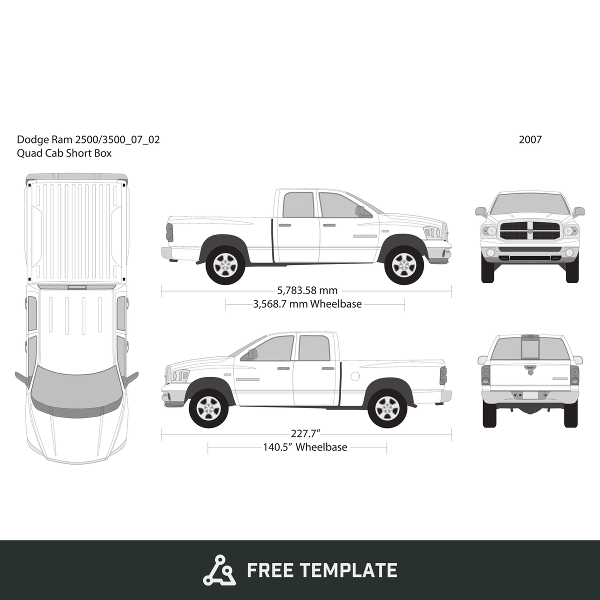2007 Dodge Ram 2500_3500 free vector vehicle wrap template - GravBase