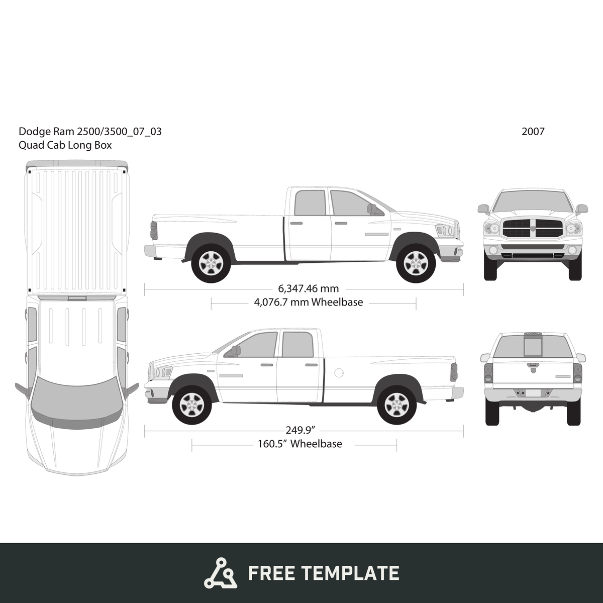 2007 Dodge Ram 2500_3500 free vector vehicle wrap template - GravBase
