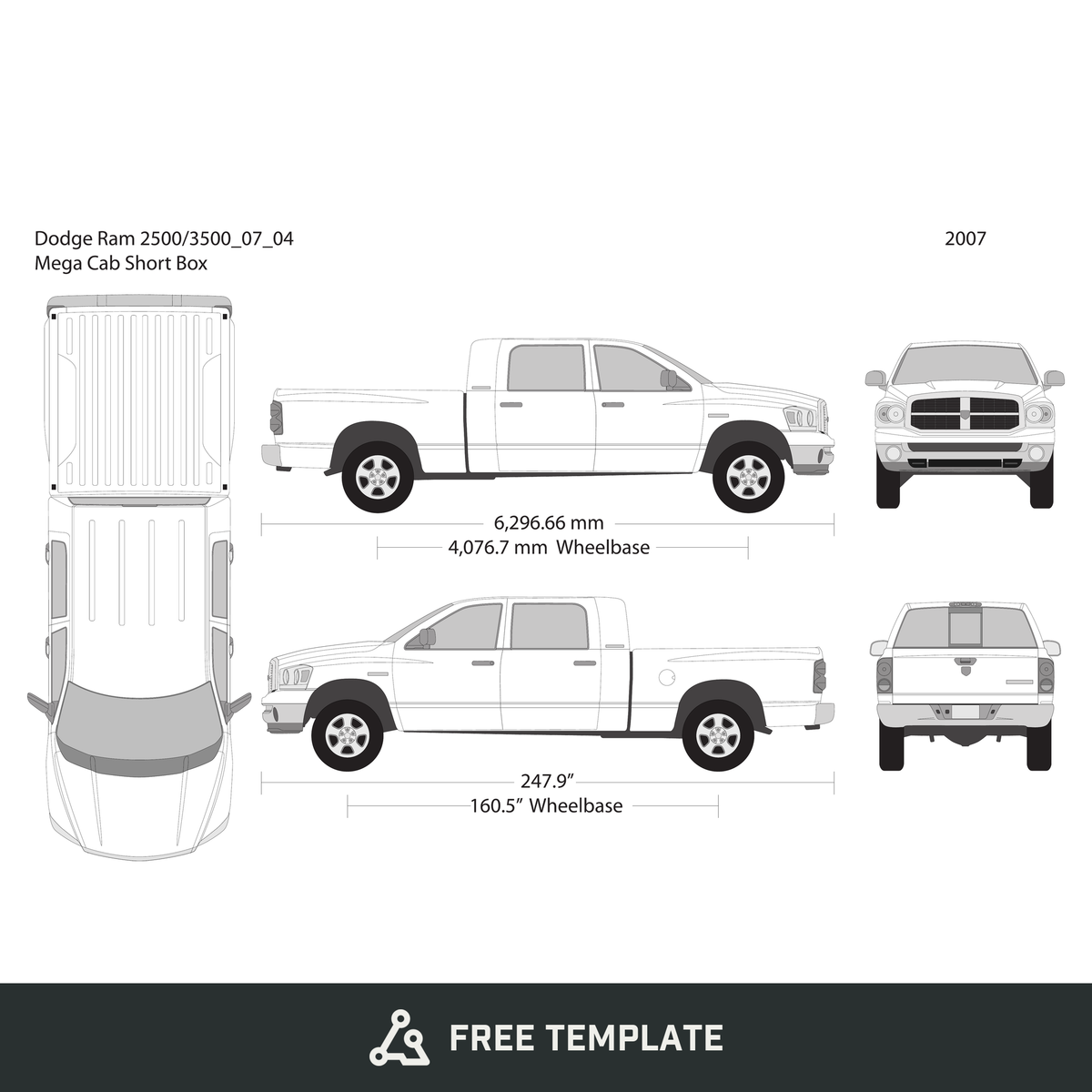2007 Dodge Ram 2500_3500 free vector vehicle wrap template - GravBase