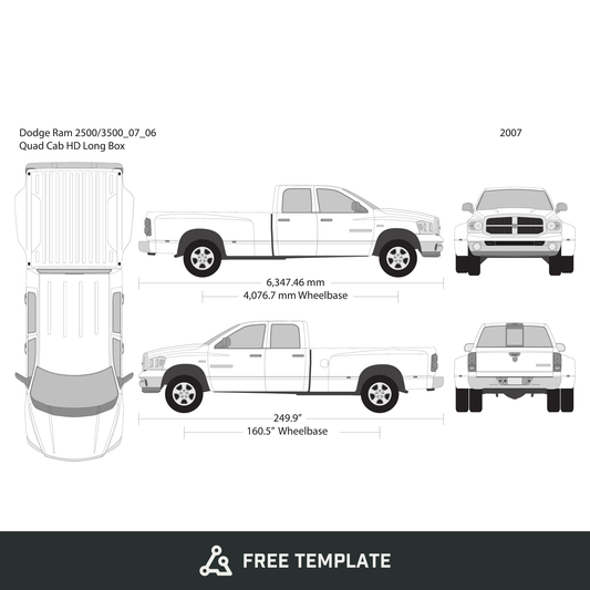 2007 Dodge Ram 2500_3500 free vector vehicle wrap template - GravBase