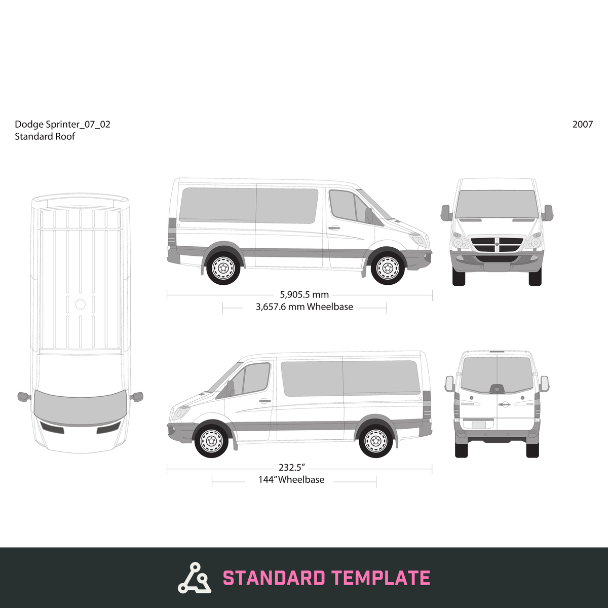 2007 Dodge Sprinter vector wrap template V02, Design-Ready PDF - GravBase