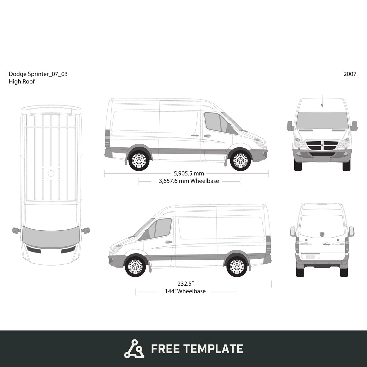 2007 Dodge Sprinter free vector vehicle wrap template - GravBase
