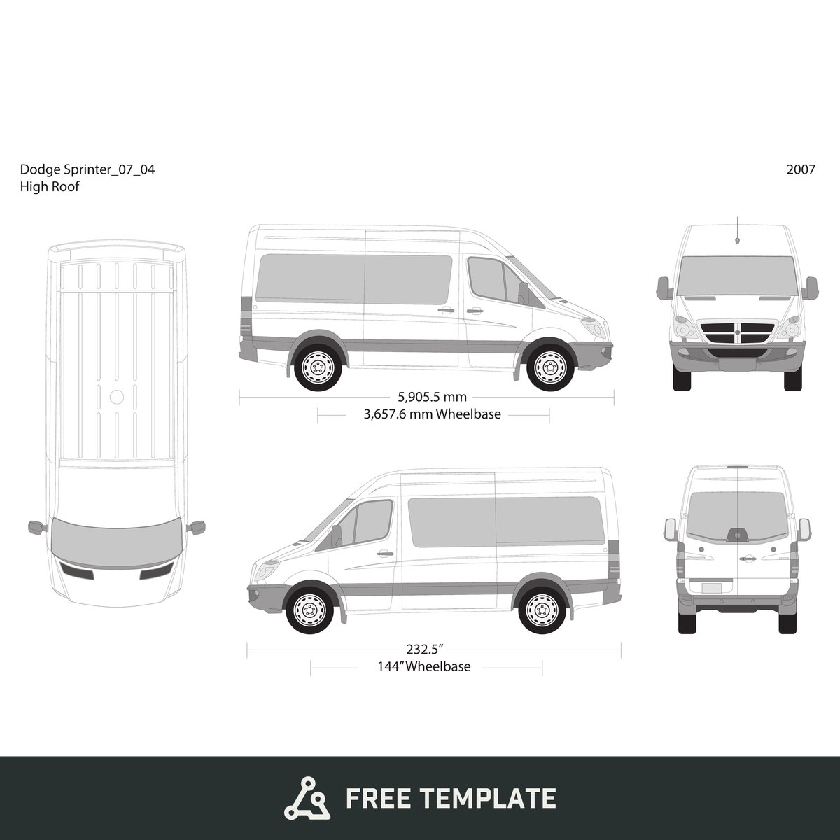 2007 Dodge Sprinter free vector vehicle wrap template - GravBase