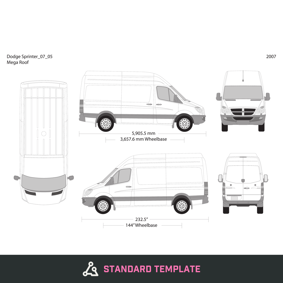 2007 Dodge Sprinter vector wrap template V05, Design-Ready PDF - GravBase