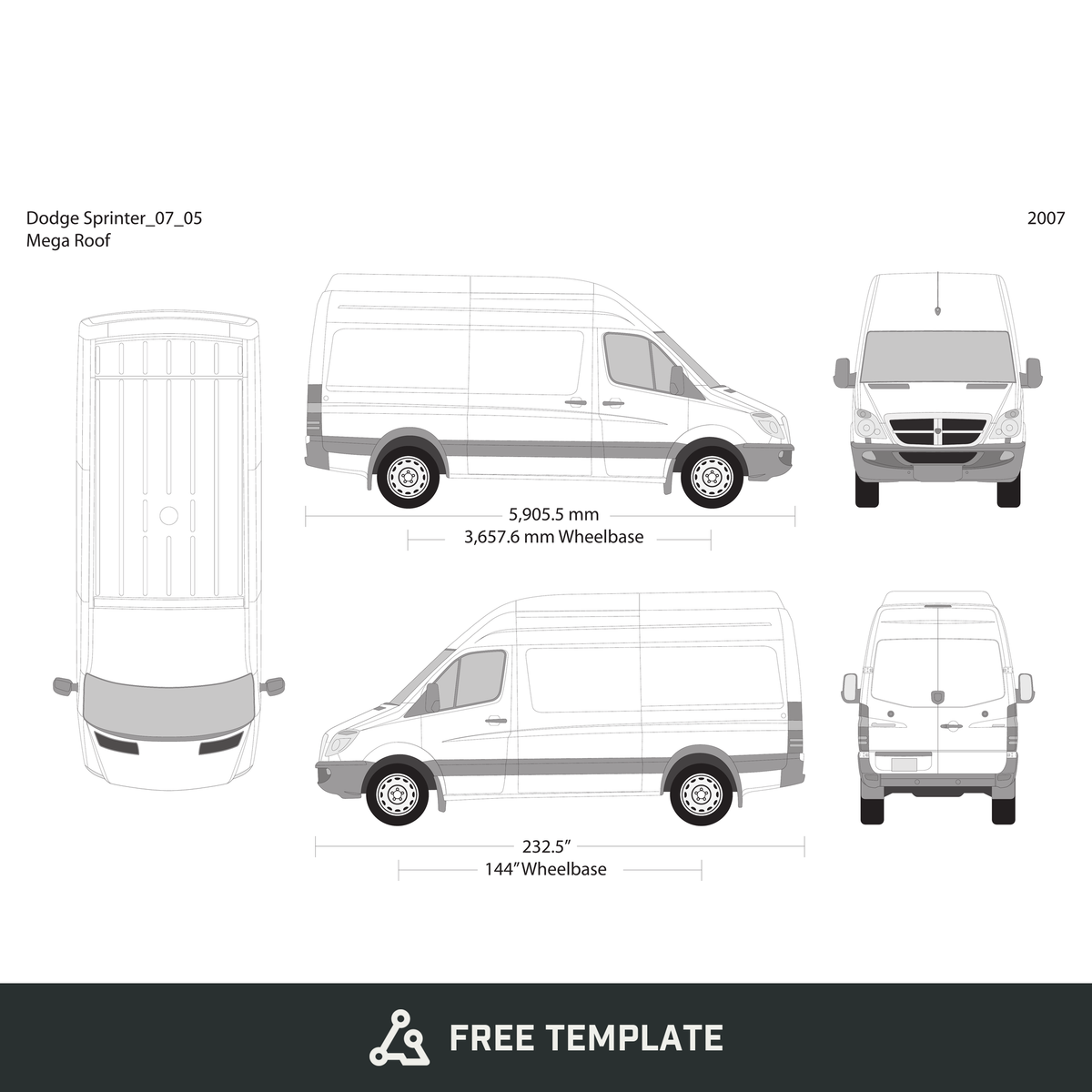 2007 Dodge Sprinter free vector vehicle wrap template - GravBase