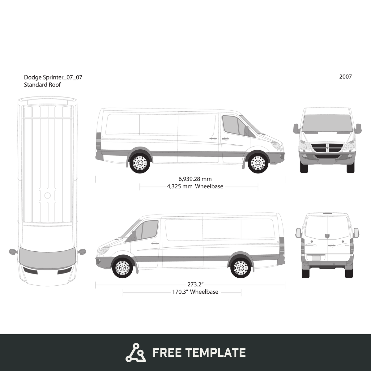 2007 Dodge Sprinter free vector vehicle wrap template - GravBase