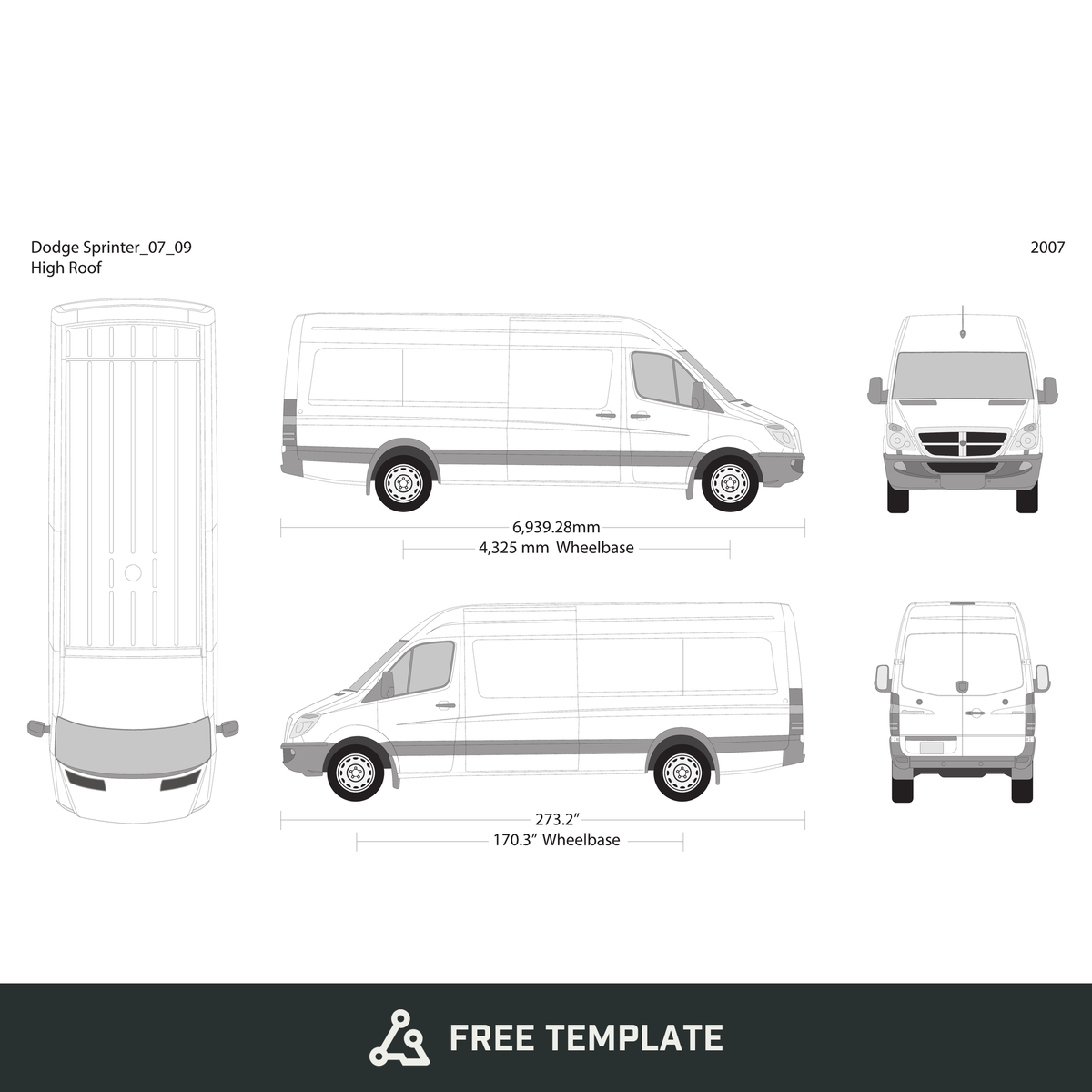 2007 Dodge Sprinter free vector vehicle wrap template - GravBase