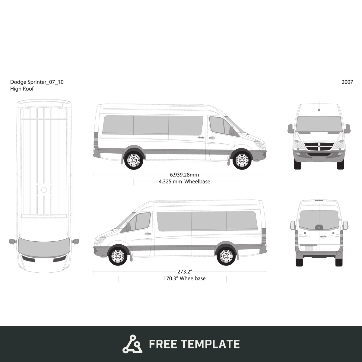 2007 Dodge Sprinter free vector vehicle wrap template - GravBase