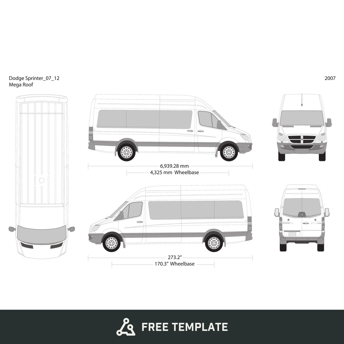 2007 Dodge Sprinter free vector vehicle wrap template - GravBase