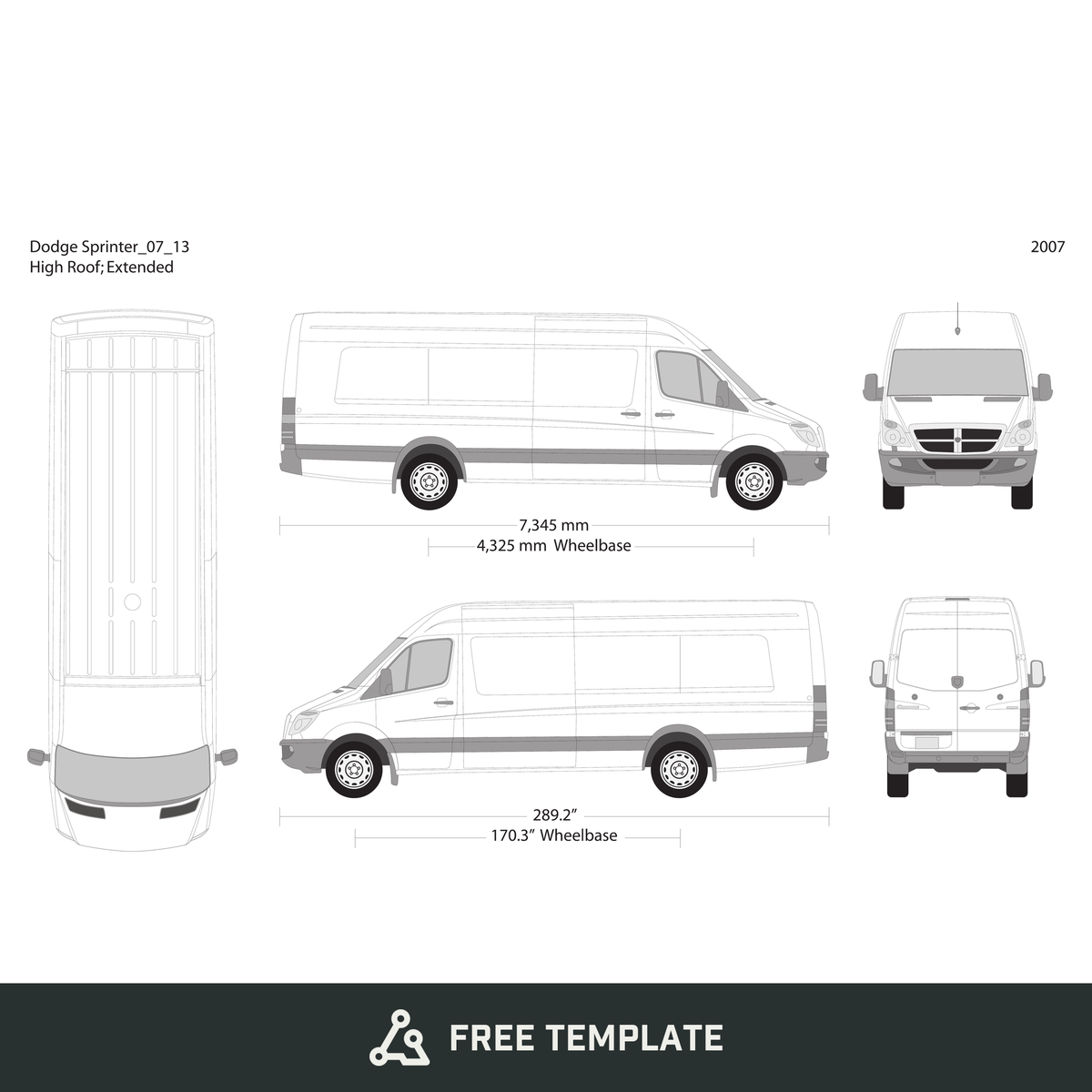 2007 Dodge Sprinter free vector vehicle wrap template - GravBase