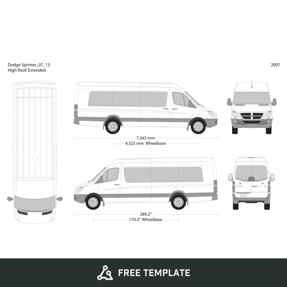 2007 Dodge Sprinter free vector vehicle wrap template - GravBase