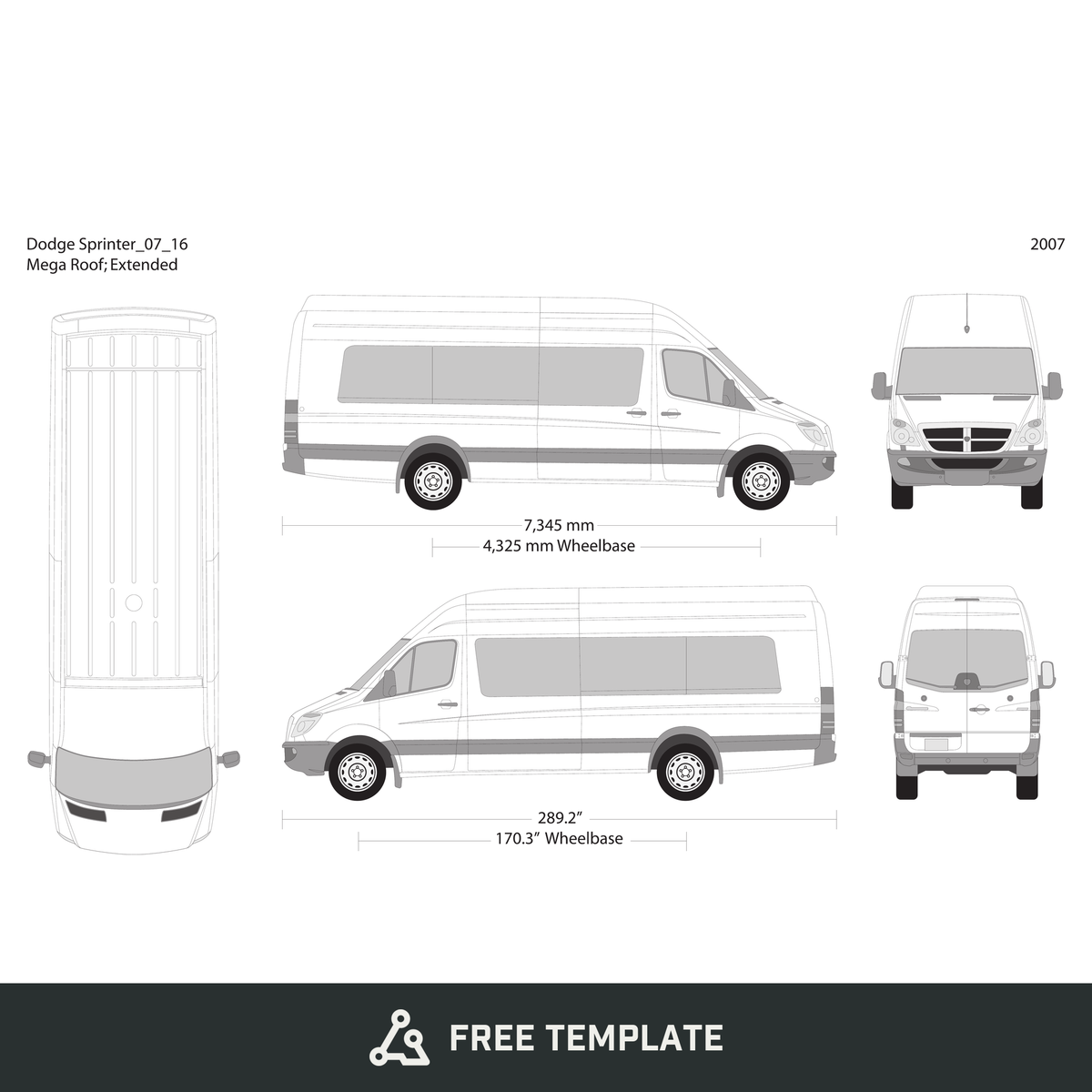 2007 Dodge Sprinter free vector vehicle wrap template - GravBase