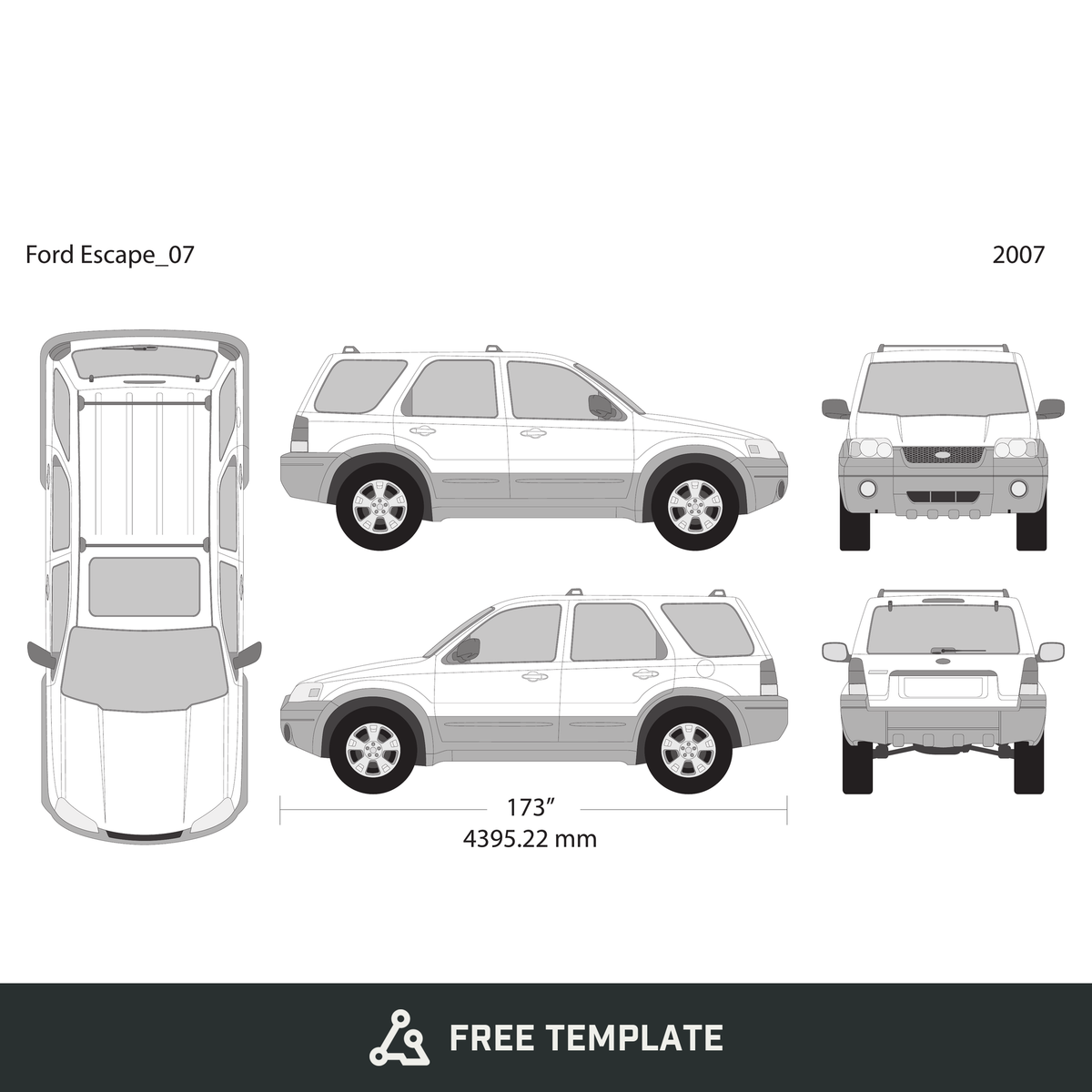 2007 Ford Escape free vector vehicle wrap template - GravBase