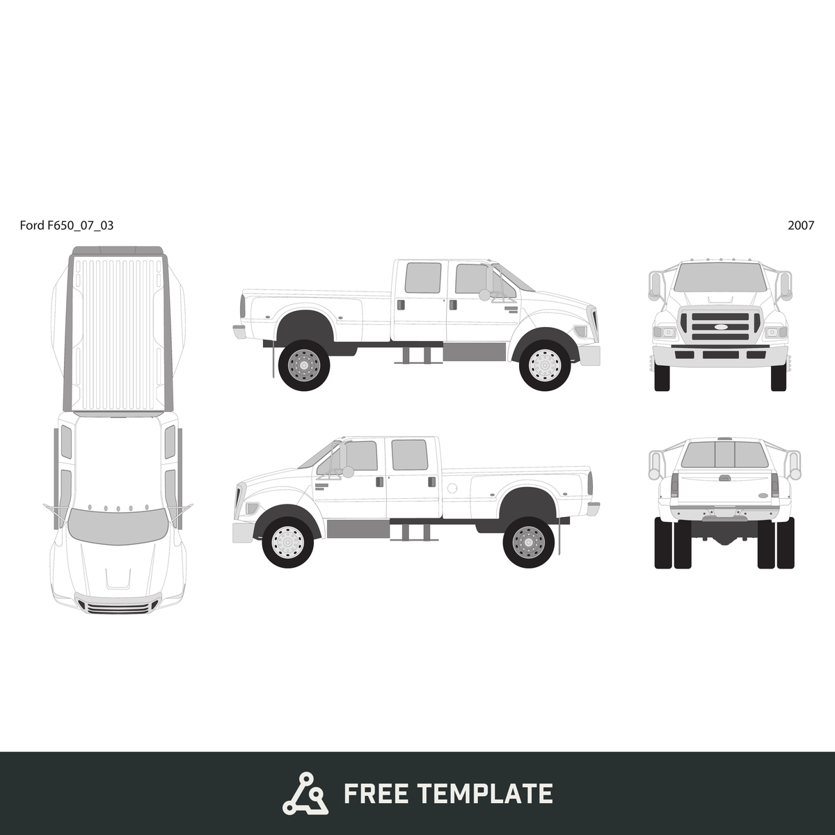 2007 Ford F-650 free vector vehicle wrap template - GravBase