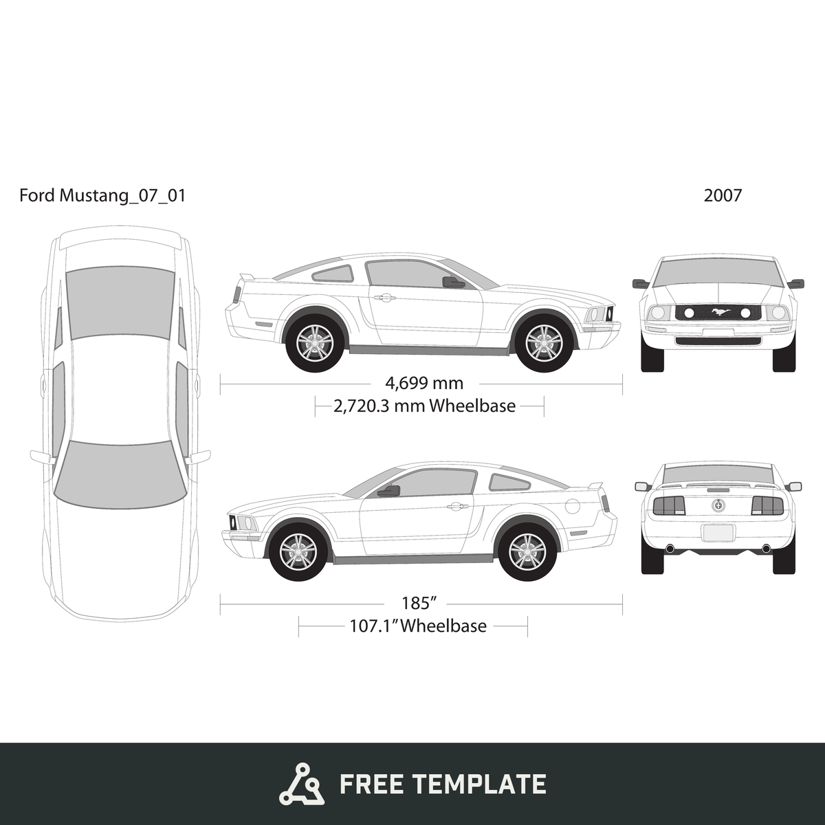 2007 Ford Mustang free vector vehicle wrap template - GravBase