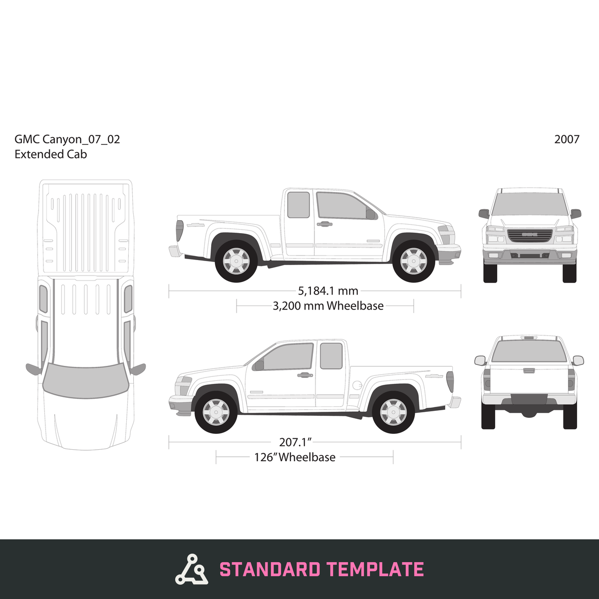 2007 GMC Canyon vector wrap template V02, Design-Ready PDF - GravBase