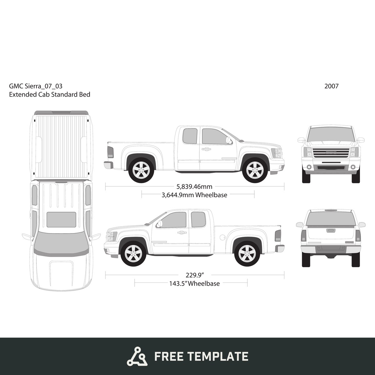 2007 GMC Sierra 1500 free vector vehicle wrap template - GravBase