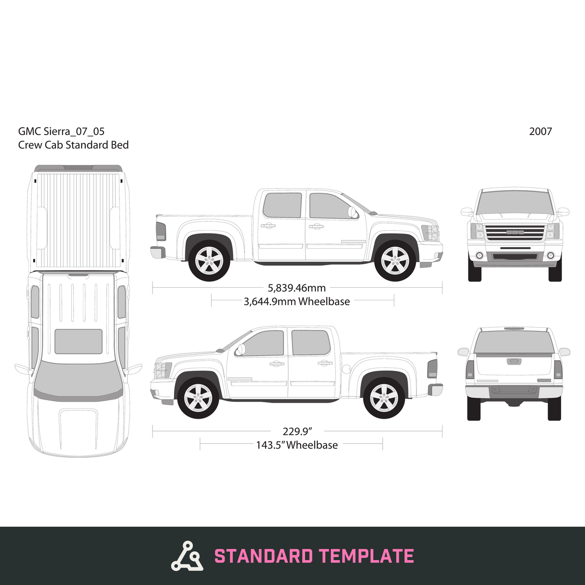 2007 GMC Sierra 1500 vector wrap template V05, Design-Ready PDF - GravBase