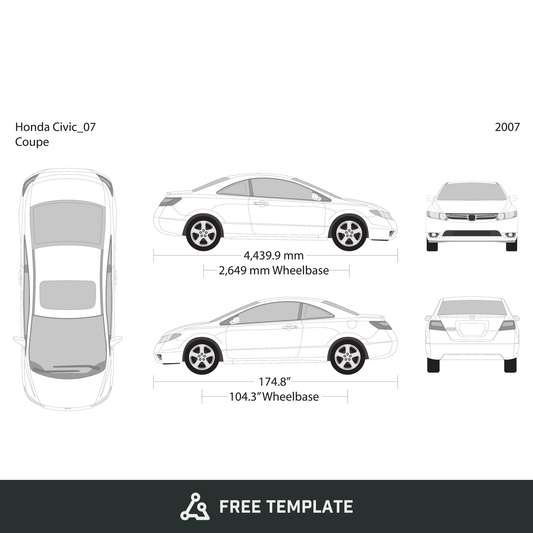 2007 Honda Civic Coupe free vector vehicle wrap template - GravBase