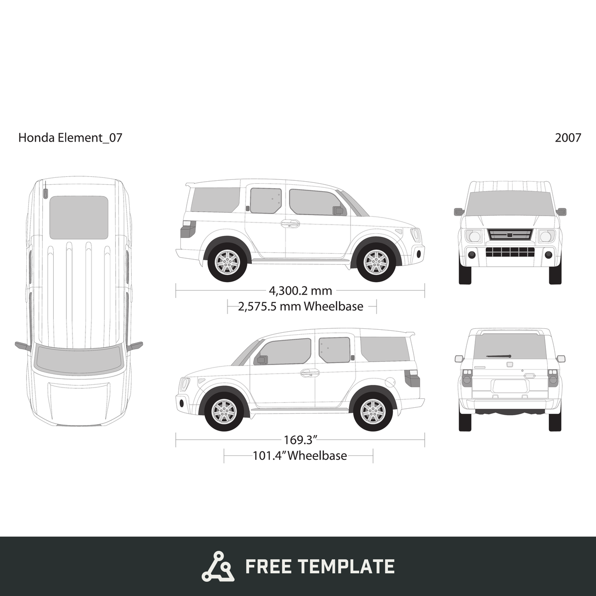 2007 Honda Element free vector vehicle wrap template - GravBase
