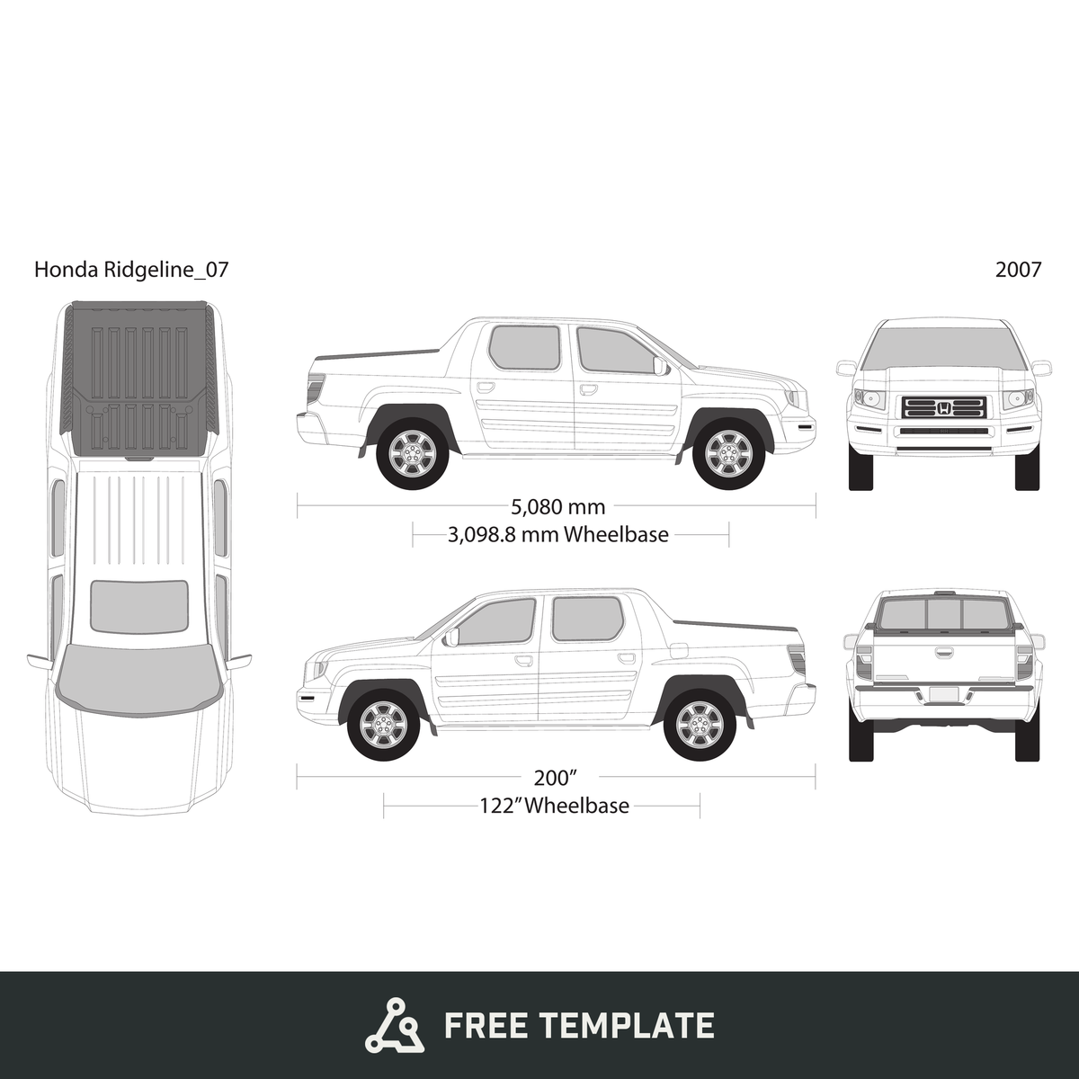 2007 Honda Ridgeline free vector vehicle wrap template - GravBase