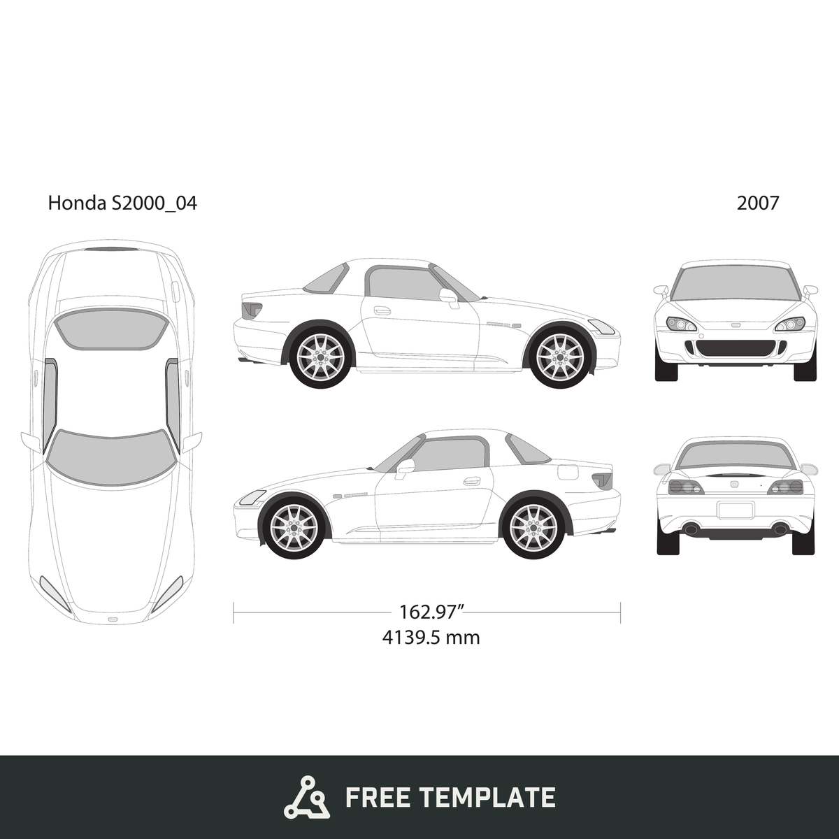 2007 Honda S2000 free vector vehicle wrap template - GravBase