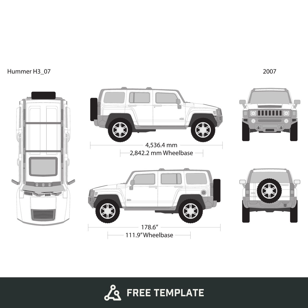 2007 Hummer H3 free vector vehicle wrap template - GravBase