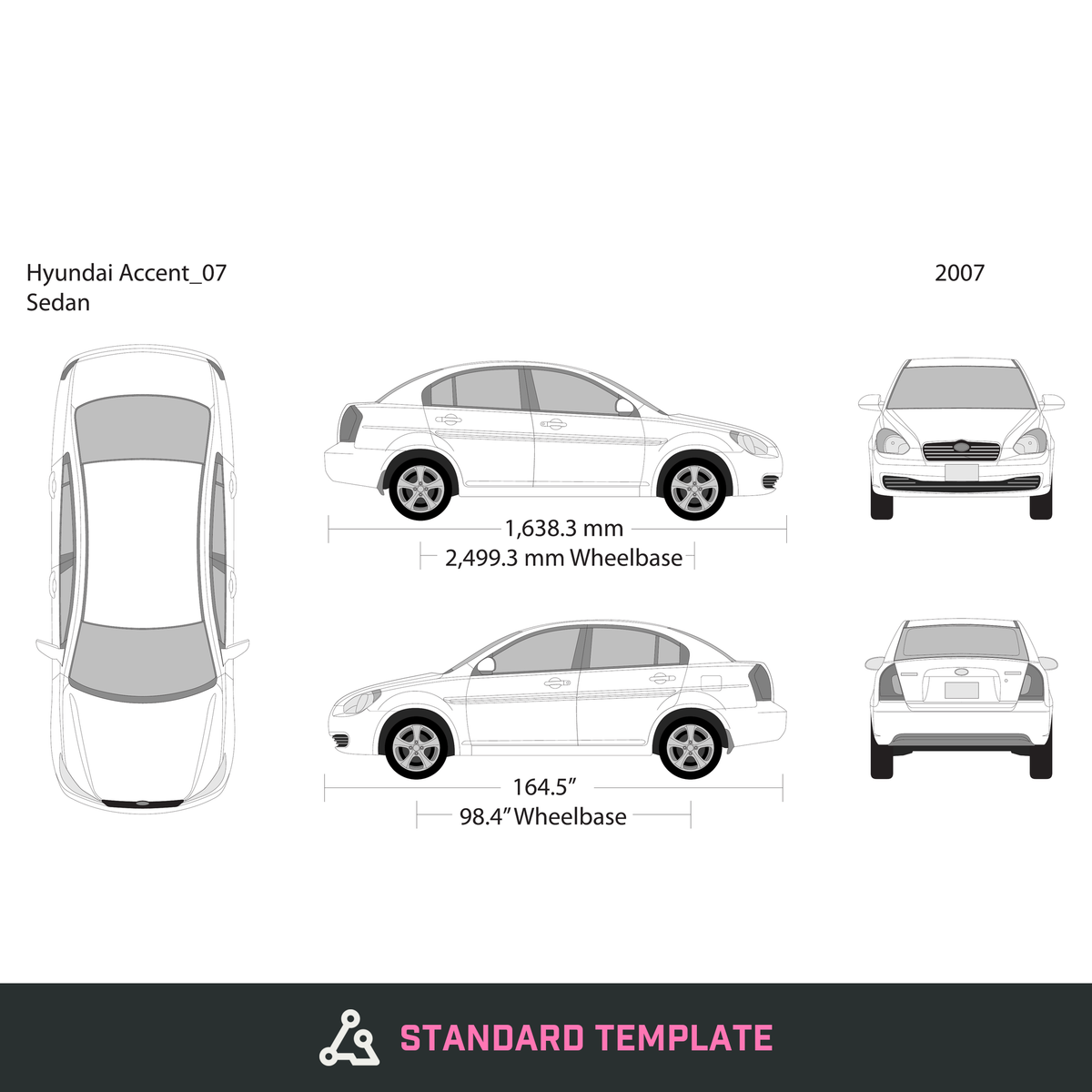 2007 Hyundai Accent Sedan vector wrap template, Design-Ready PDF - GravBase