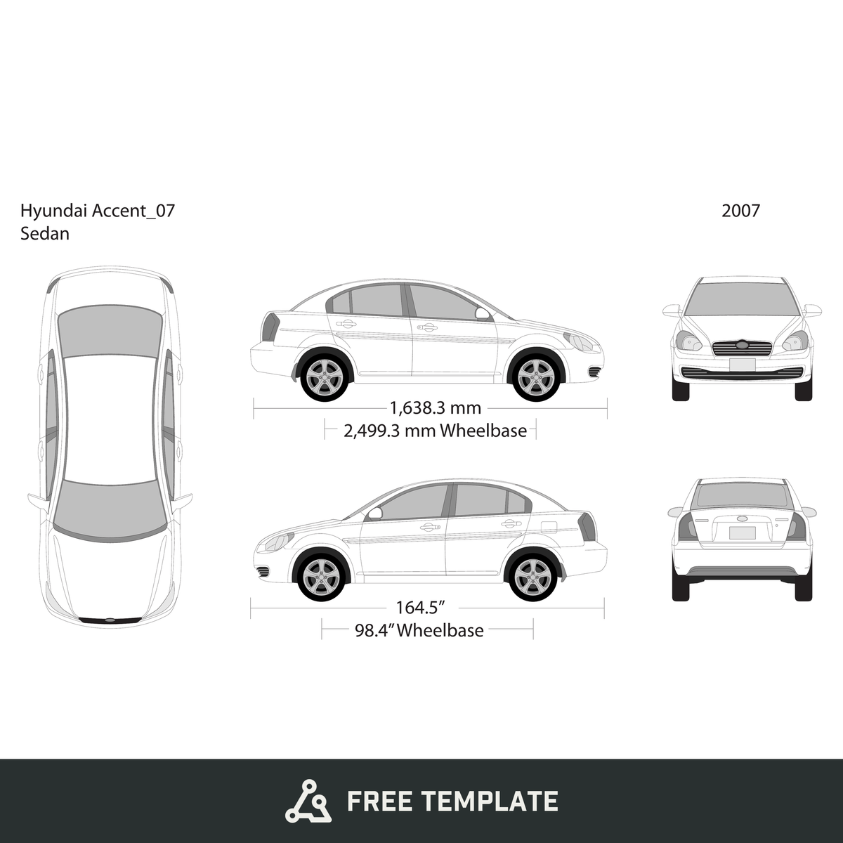 2007 Hyundai Accent Sedan free vector vehicle wrap template - GravBase