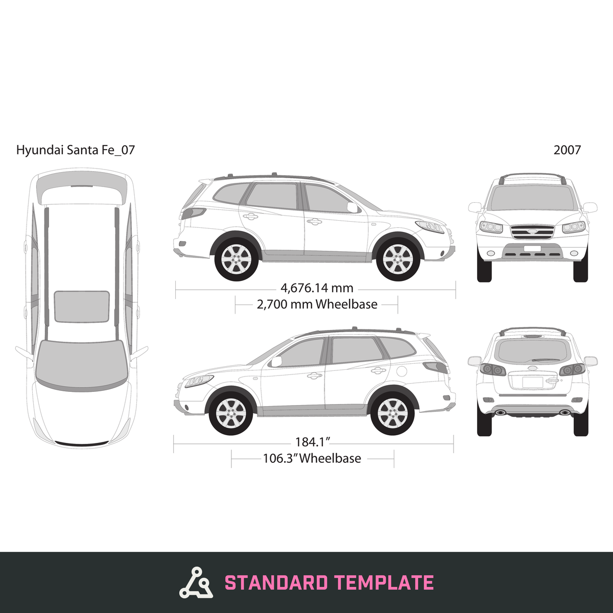 2007 Hyundai Santa Fe vector wrap template, Design-Ready PDF - GravBase
