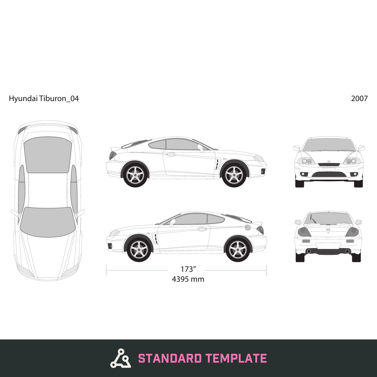 2007 Hyundai Tiburon vector wrap template, Design-Ready PDF - GravBase