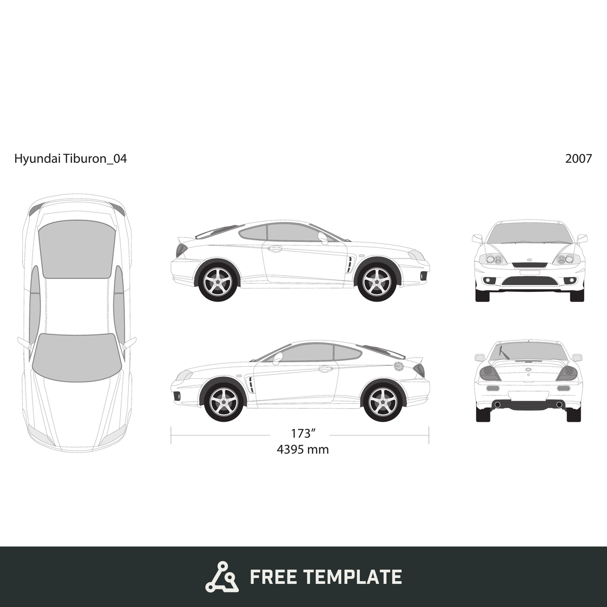 2007 Hyundai Tiburon free vector vehicle wrap template - GravBase