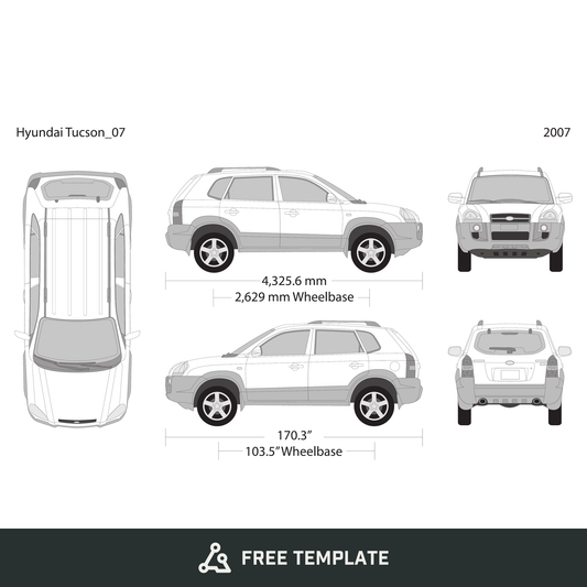 2007 Hyundai Tucson free vector vehicle wrap template - GravBase