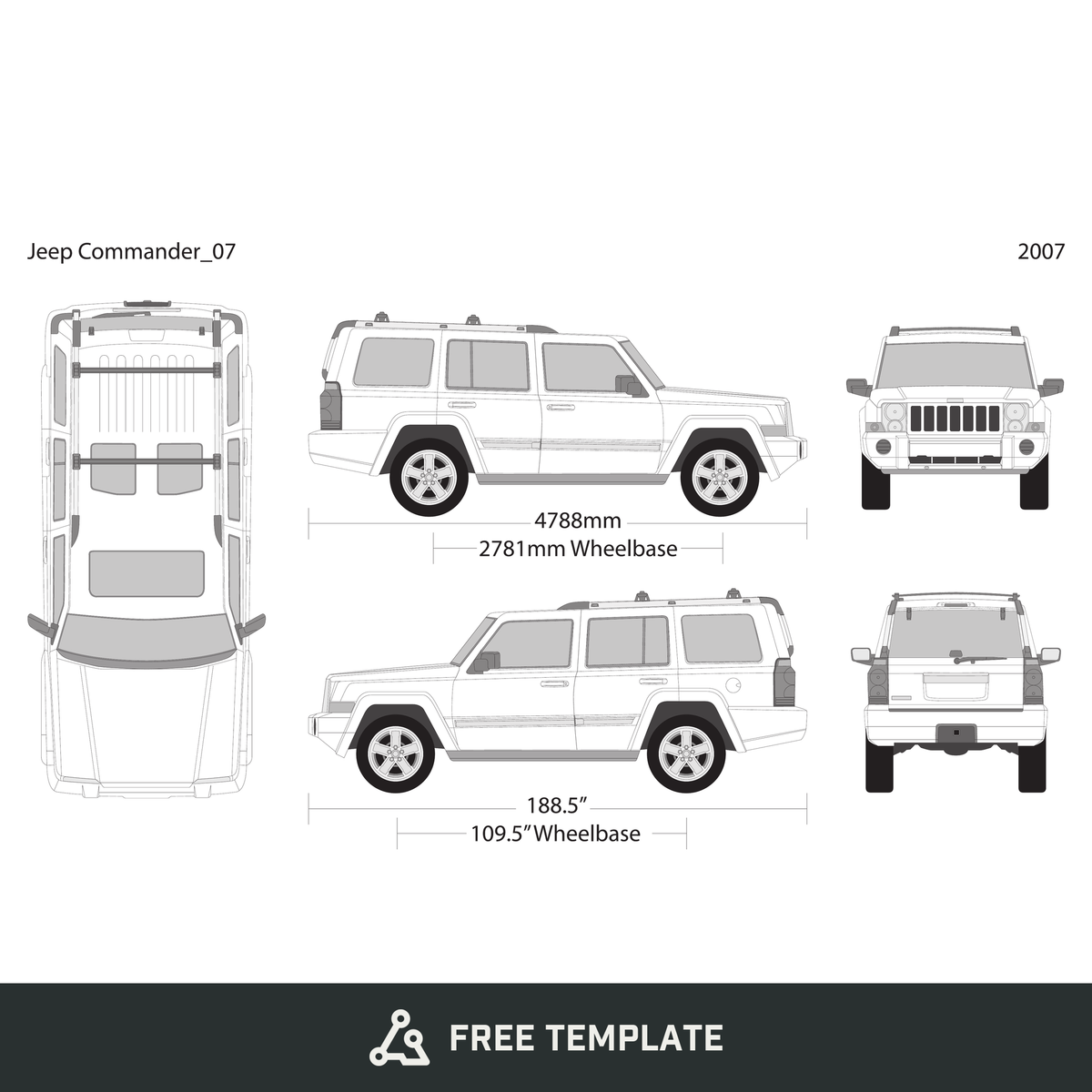2007 Jeep Commander free vector vehicle wrap template - GravBase