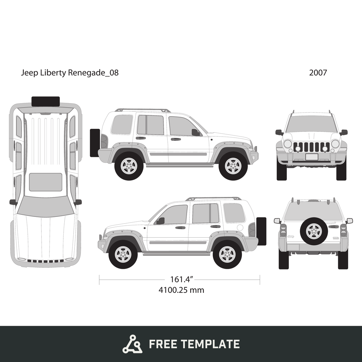 2007 Jeep Liberty free vector vehicle wrap template - GravBase