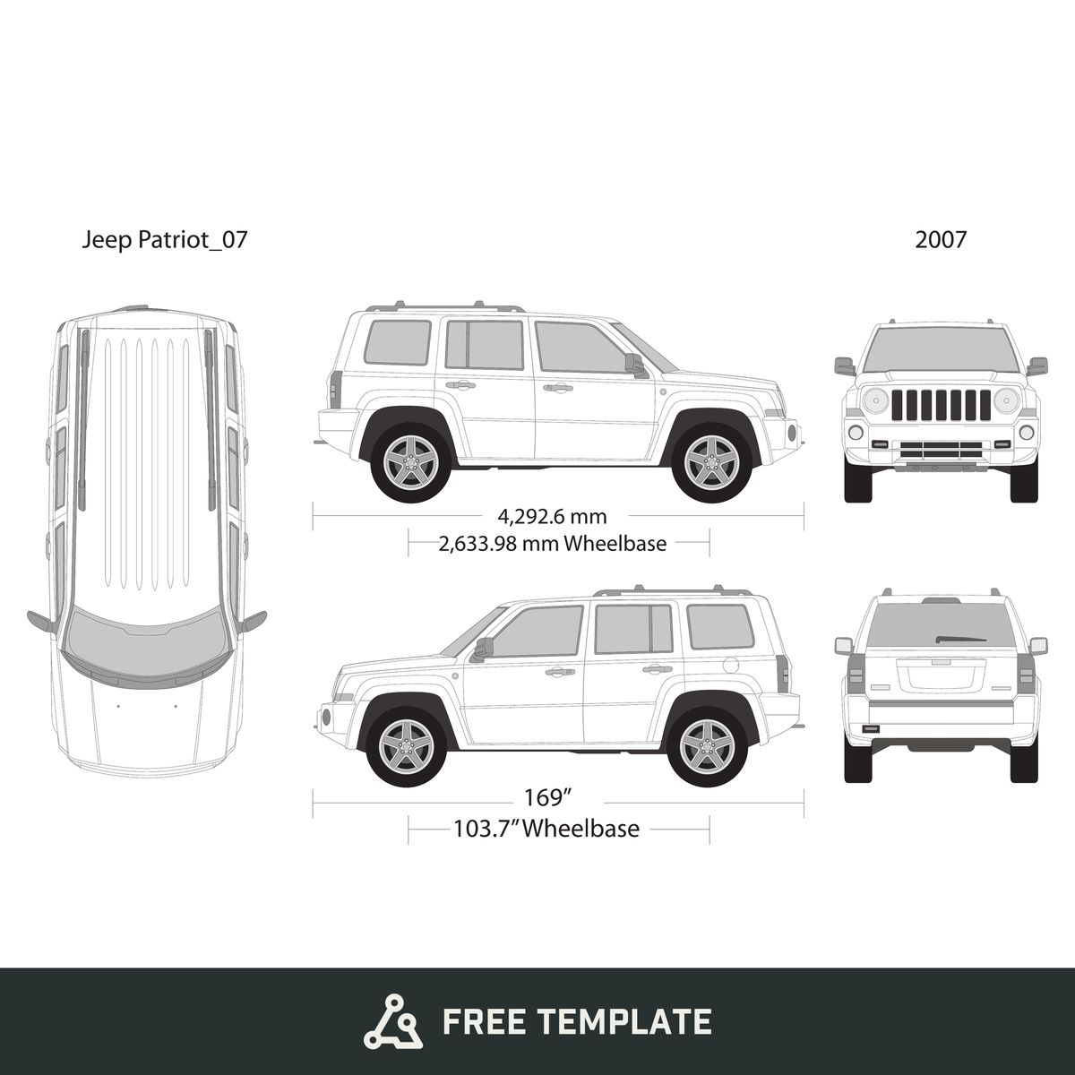 2007 Jeep Patriot free vector vehicle wrap template - GravBase