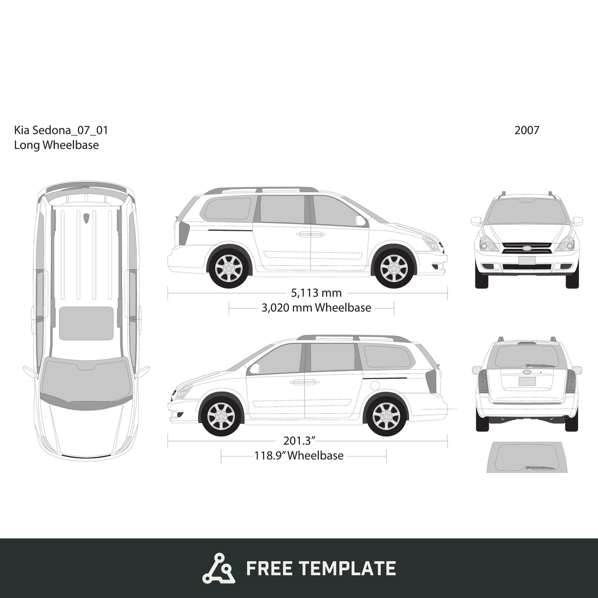 2007 Kia Sedona free vector vehicle wrap template - GravBase