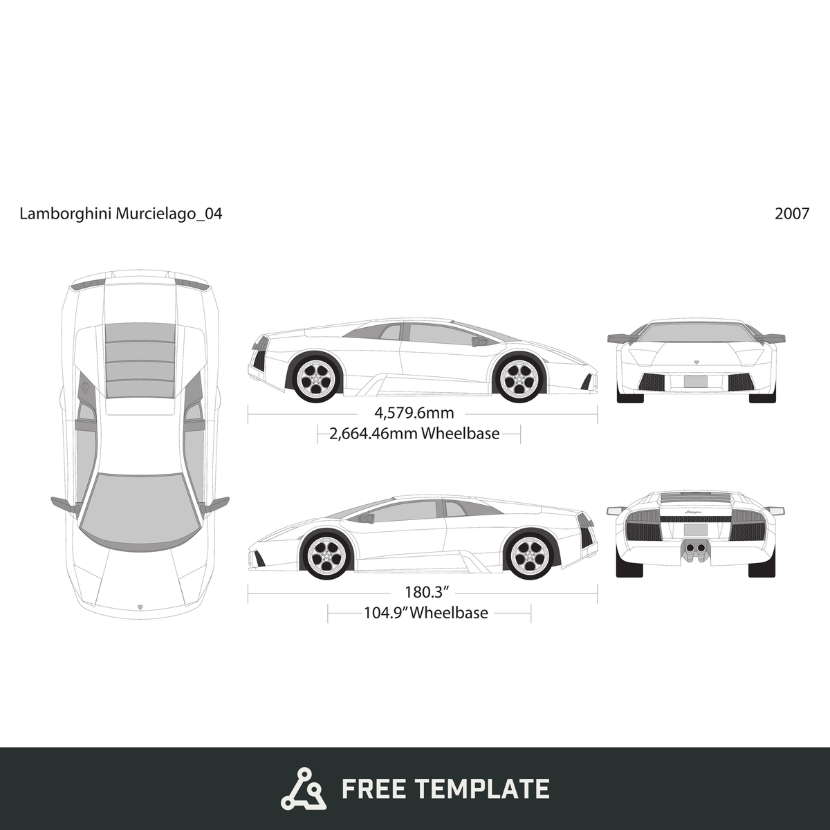 2007 Lamborghini Murcielago free vector vehicle wrap template - GravBase