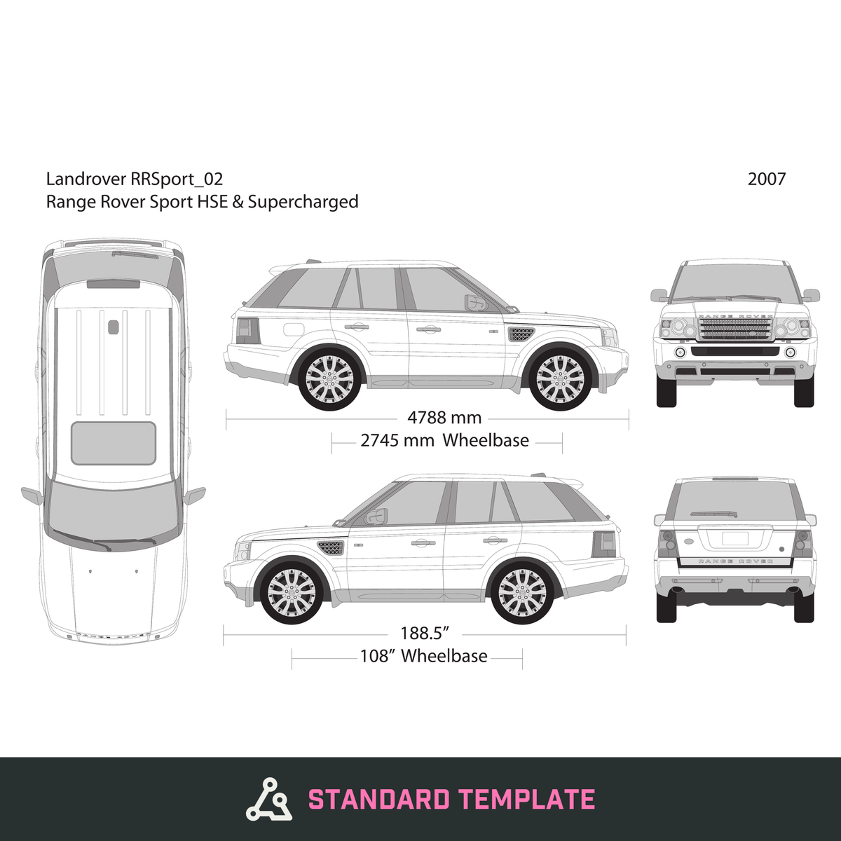2007 Land Rover Range Rover Sport vector wrap template, Design-Ready PDF - GravBase