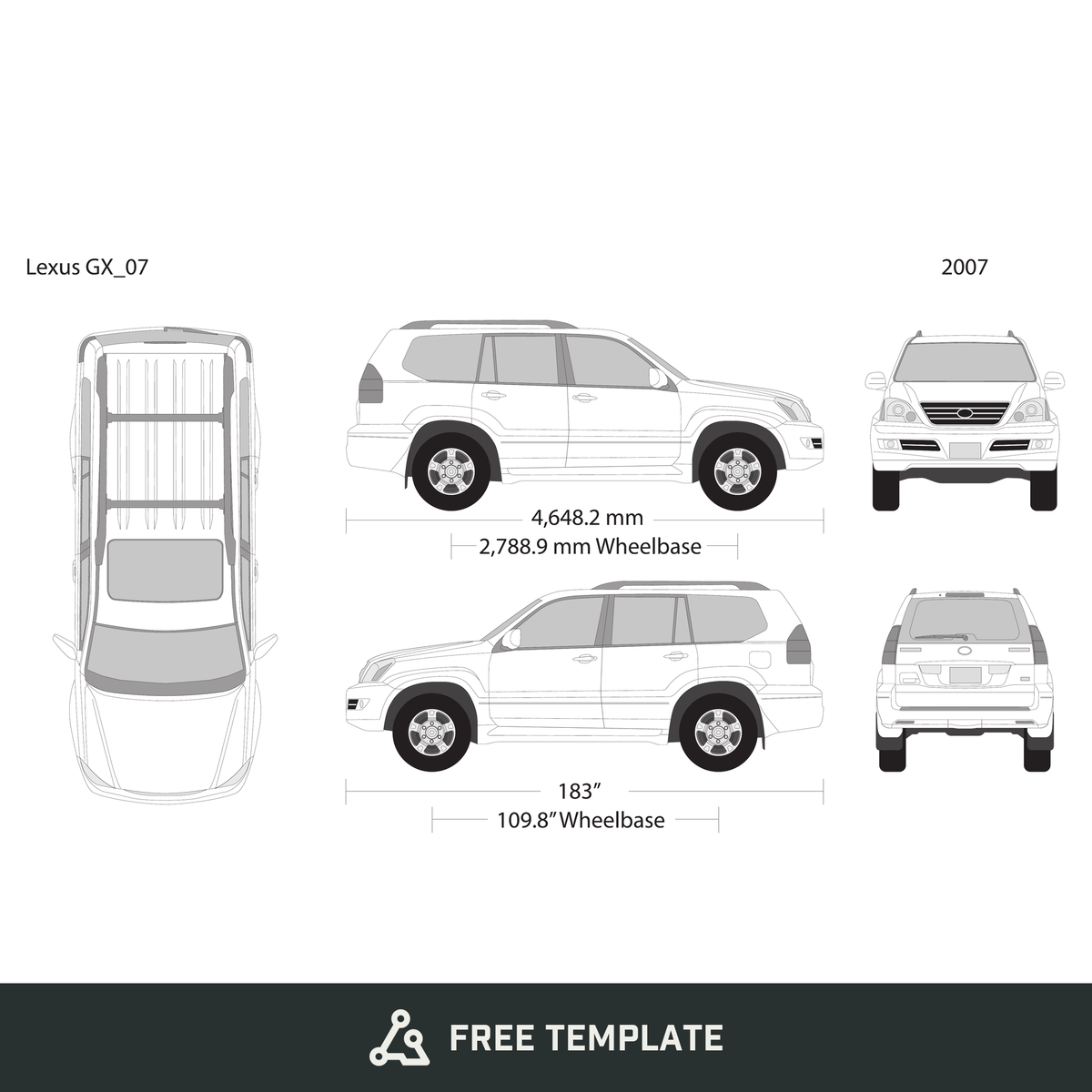 2007 Lexus GX free vector vehicle wrap template - GravBase