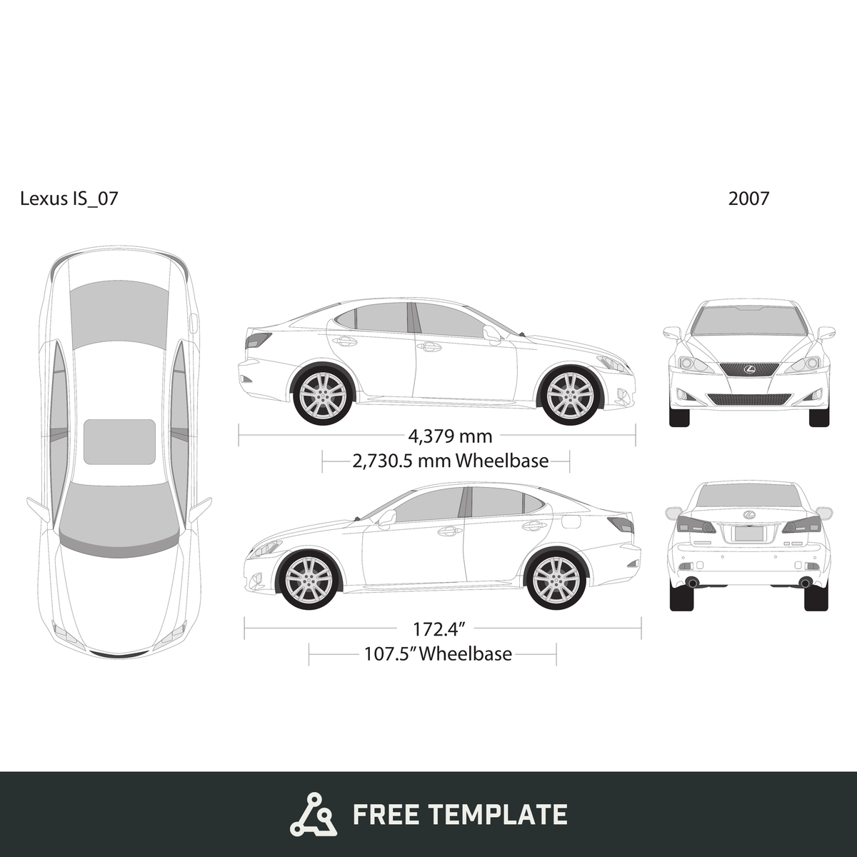 2007 Lexus IS free vector vehicle wrap template - GravBase